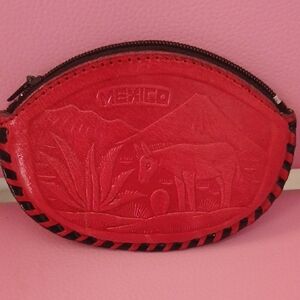 Red Embossed Leather Money Pouch